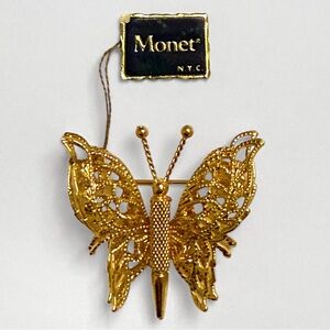 *SOLD* NWT Monet Vintage 1876 Gold Tone Butterfly Wings Pin Brooch Signed